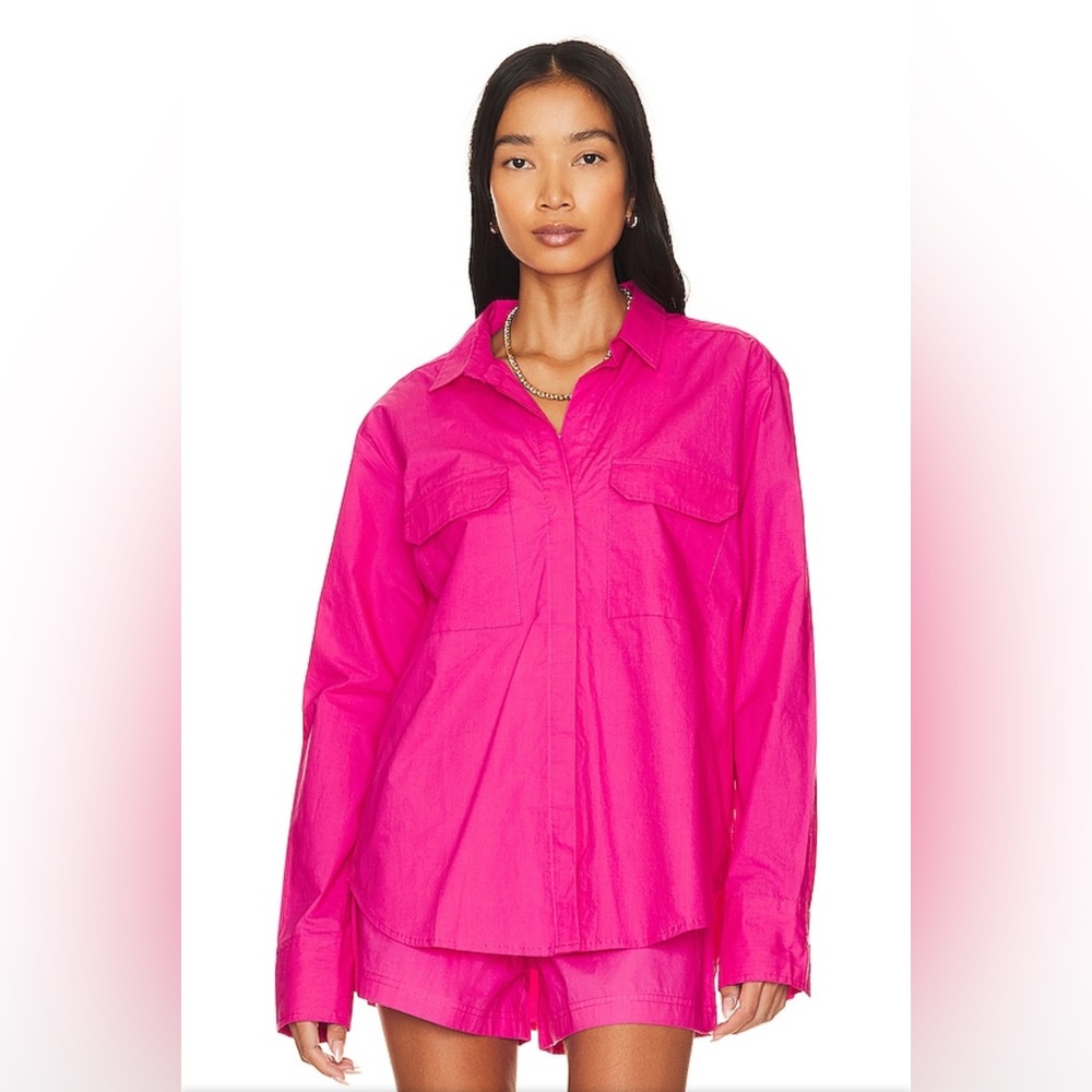 New NWT MIKOH REVOLVE Rotuma Top in Dragonfruit pink button down long sleeve